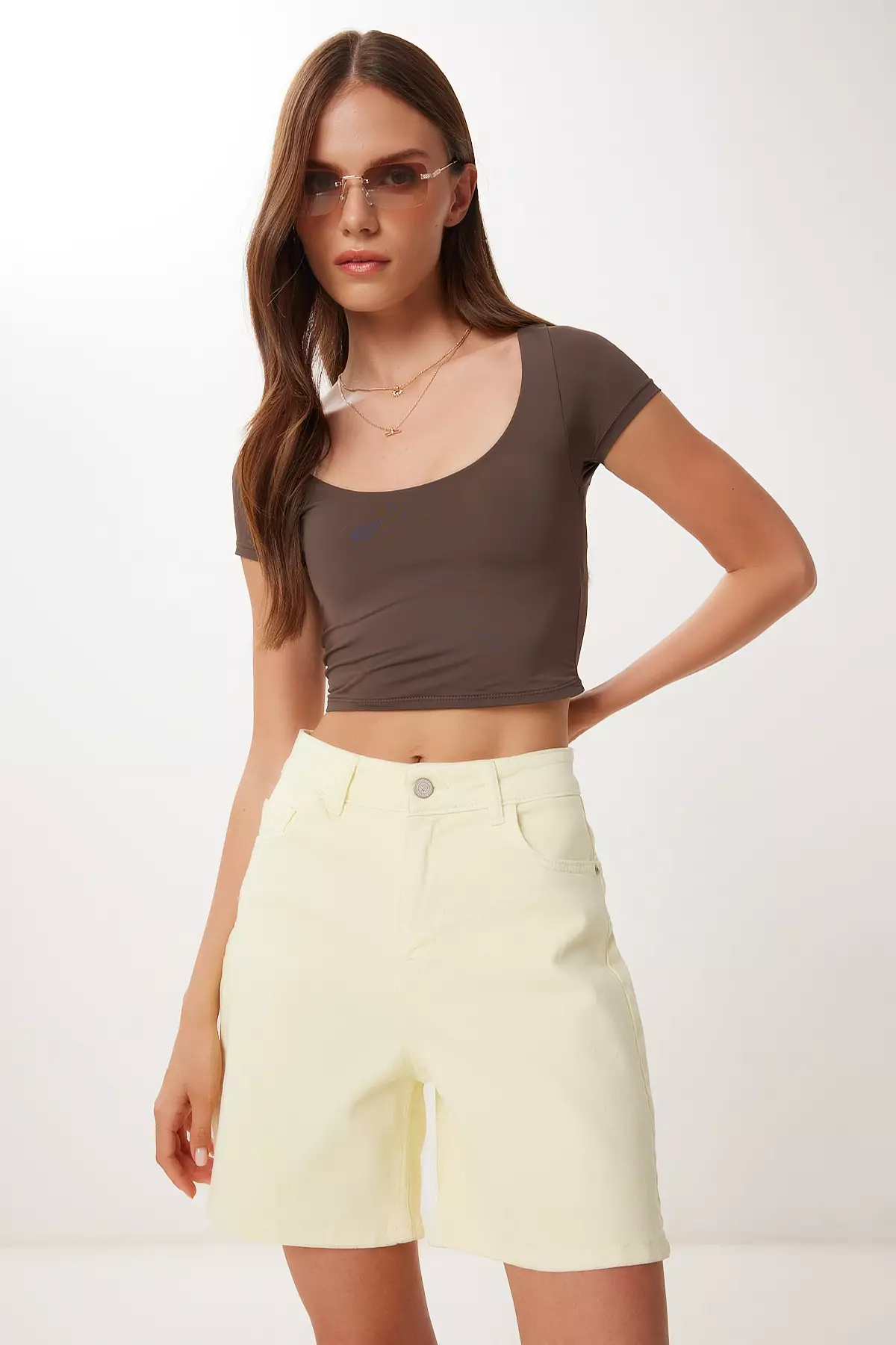 Women's Yellow City Boy Denim Shorts An00259