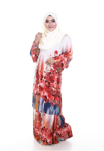 Nayli Plus Size Kurung Pesak Buluh from Nayli in white and orange and Multi