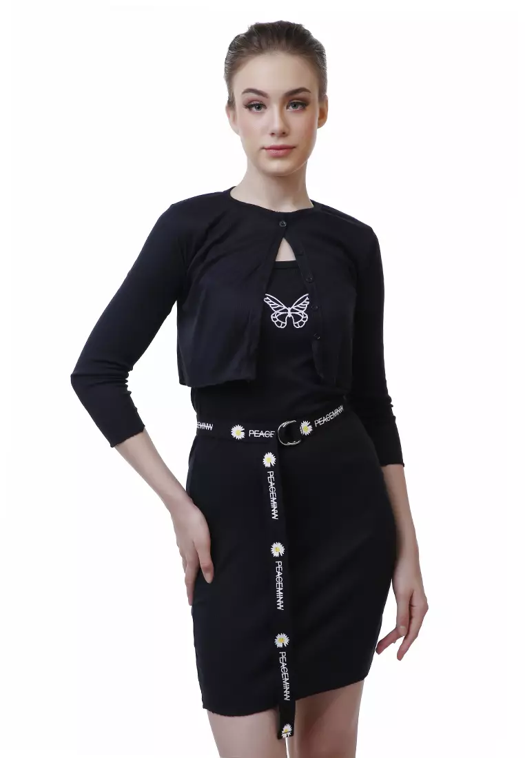 Hasina Aksesoris Fashion Ikat Pinggang Wanita Motif Bunga Casual Belt Material Canvas ORIGINAL - Black