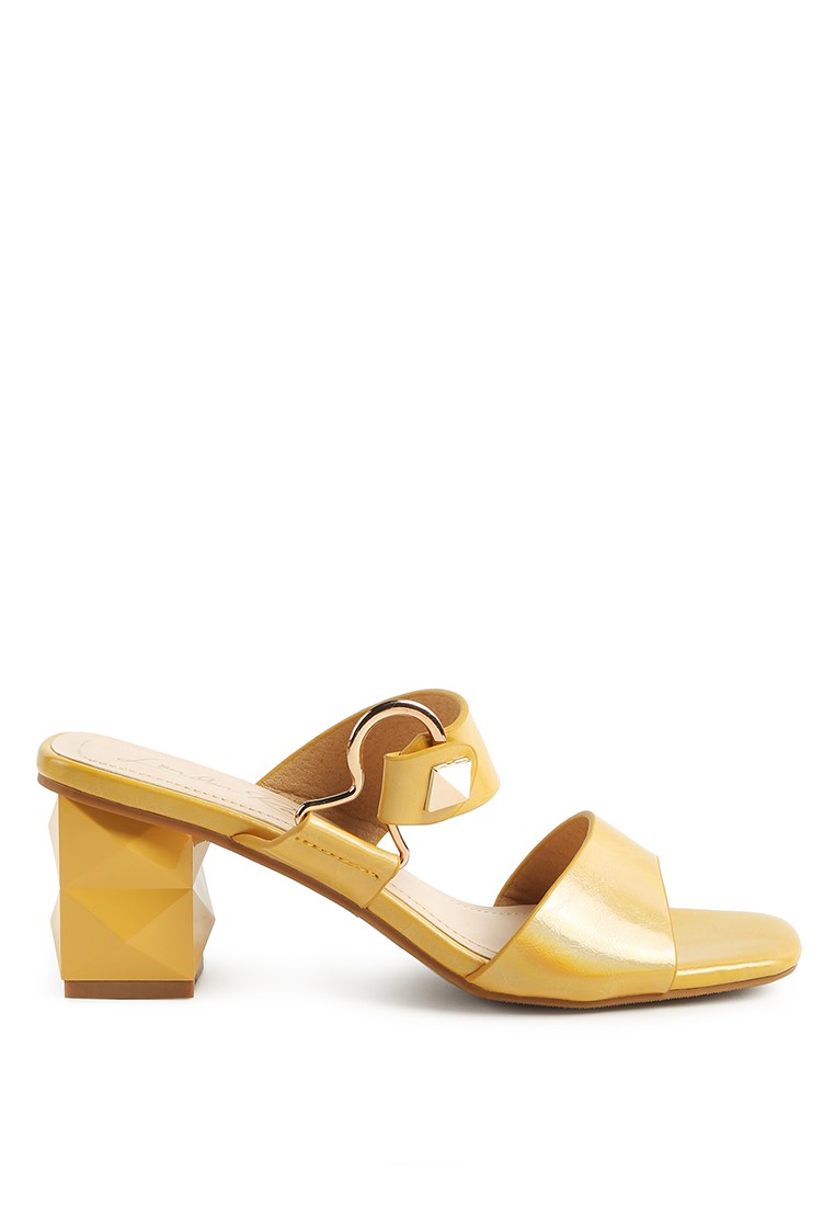 Yellow Geometric Cut Block Heel Slides