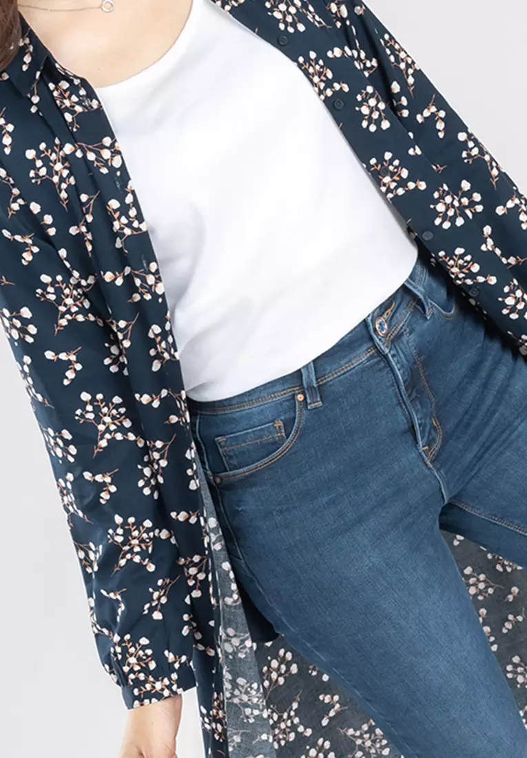 C2 Elenor Navy Casual Maxi Shirt Wanita