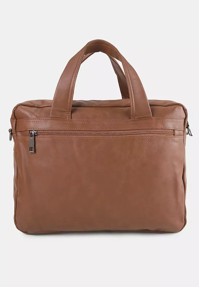 Distressed Leather Executive Brief Messenger Bag