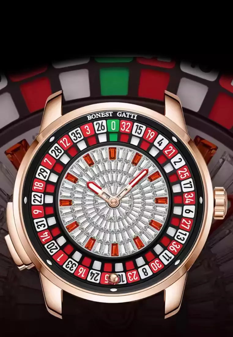 Casino Roulette Automatic Unisex Stainless Steel Watch, Leather Strap