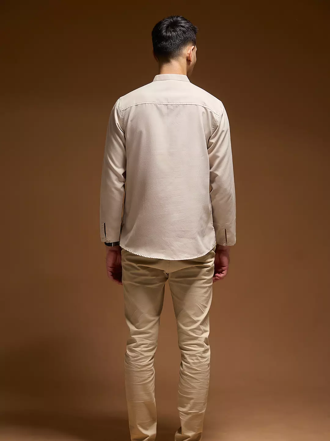 OXCON Kemeja koko Tangan Panjang Collarless Azfar Cream