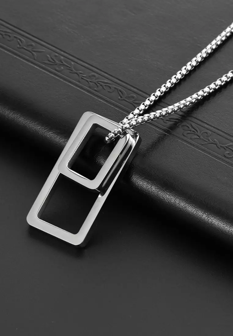 Titanium Steel Rectangle Set Pendant Necklace JW GS-L158