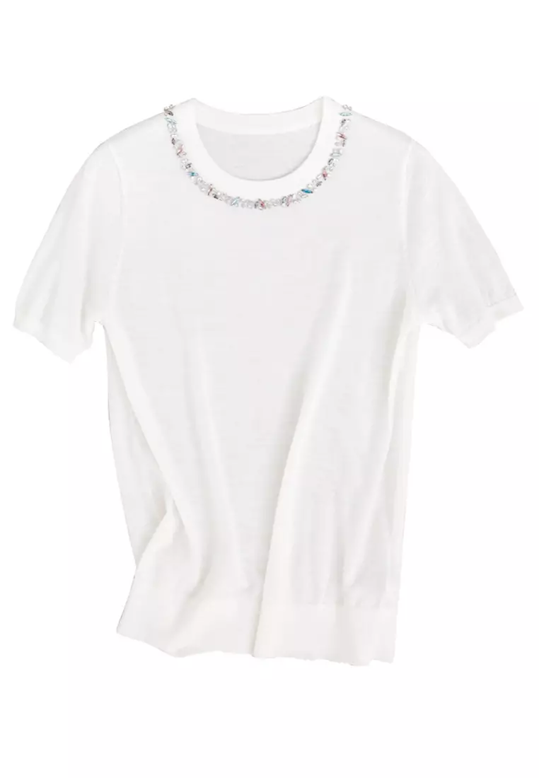 Korean Style Woolen Beaded Ultra-Thin Top A21031903W