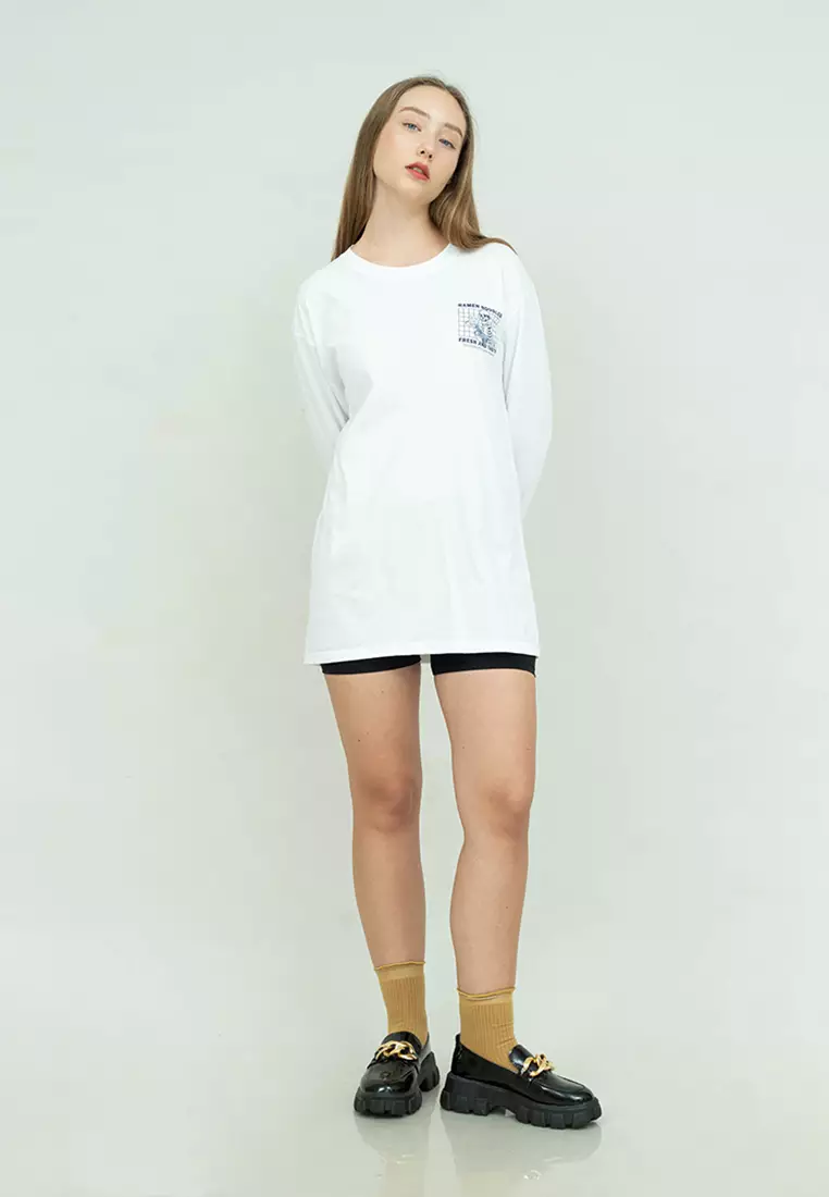 Kaos cotton combed lengan panjang wanita putih houseofcuff ramen noodle