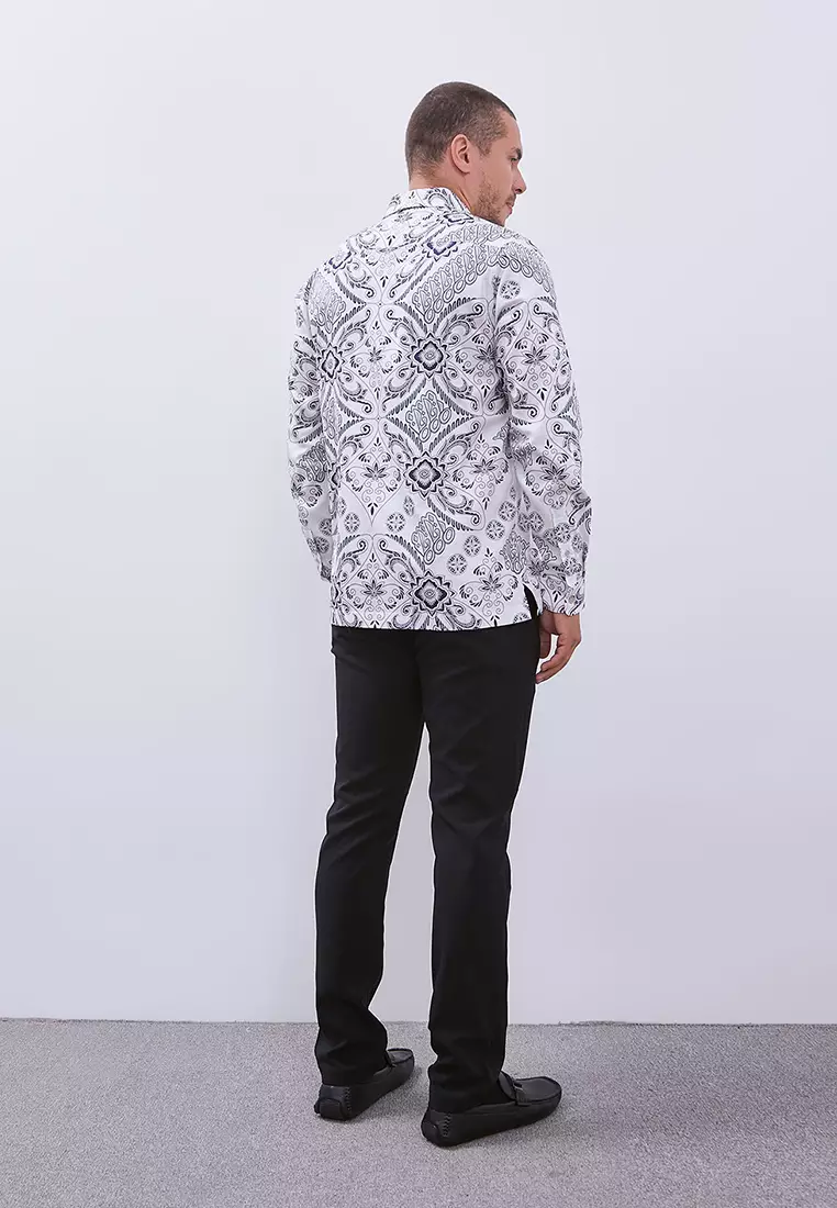 MANZONE - Kemeja Batik Lengan Panjang Pria Tirtayasa 05 Modern Fit - Beige Warna Beige