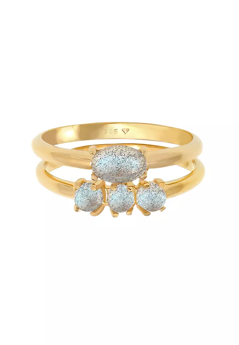 Ring Set Labradorite chlorite Gold Plated