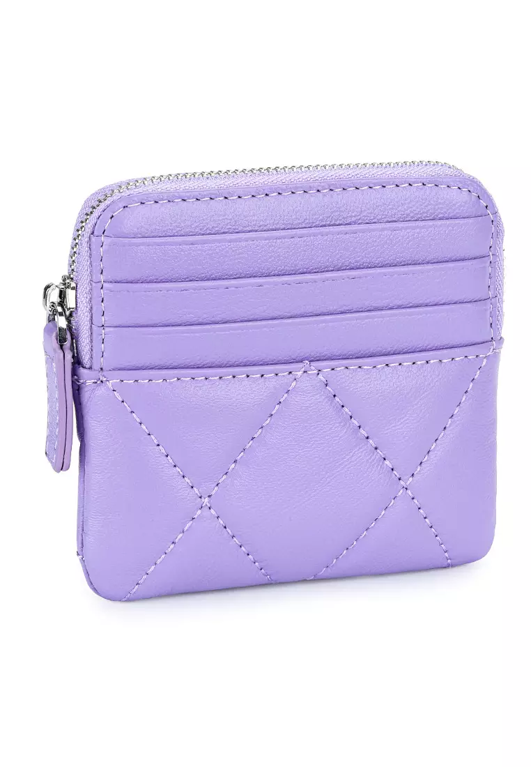 Quilted Sheepskin Card Holder Zip Purse