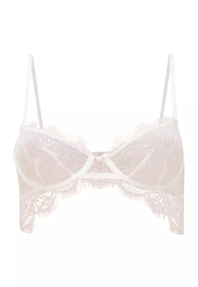 Eyelash lace classic bra with underwire - Non padded - Podprsenky - Spodná bieli
