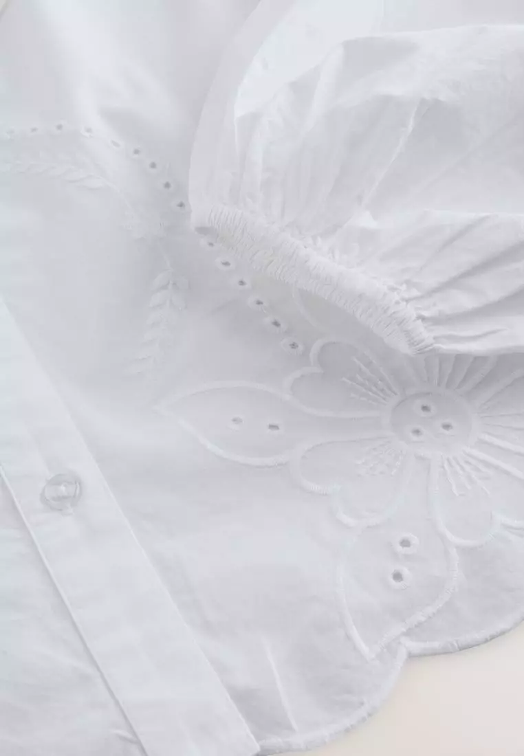 Statement Collar Broderie Long Sleeve Blouse