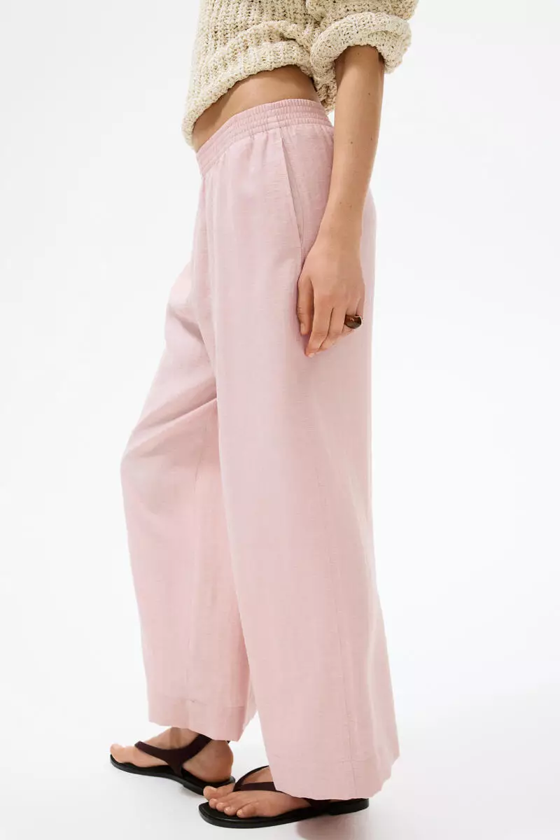Linen-blend ankle-length trousers