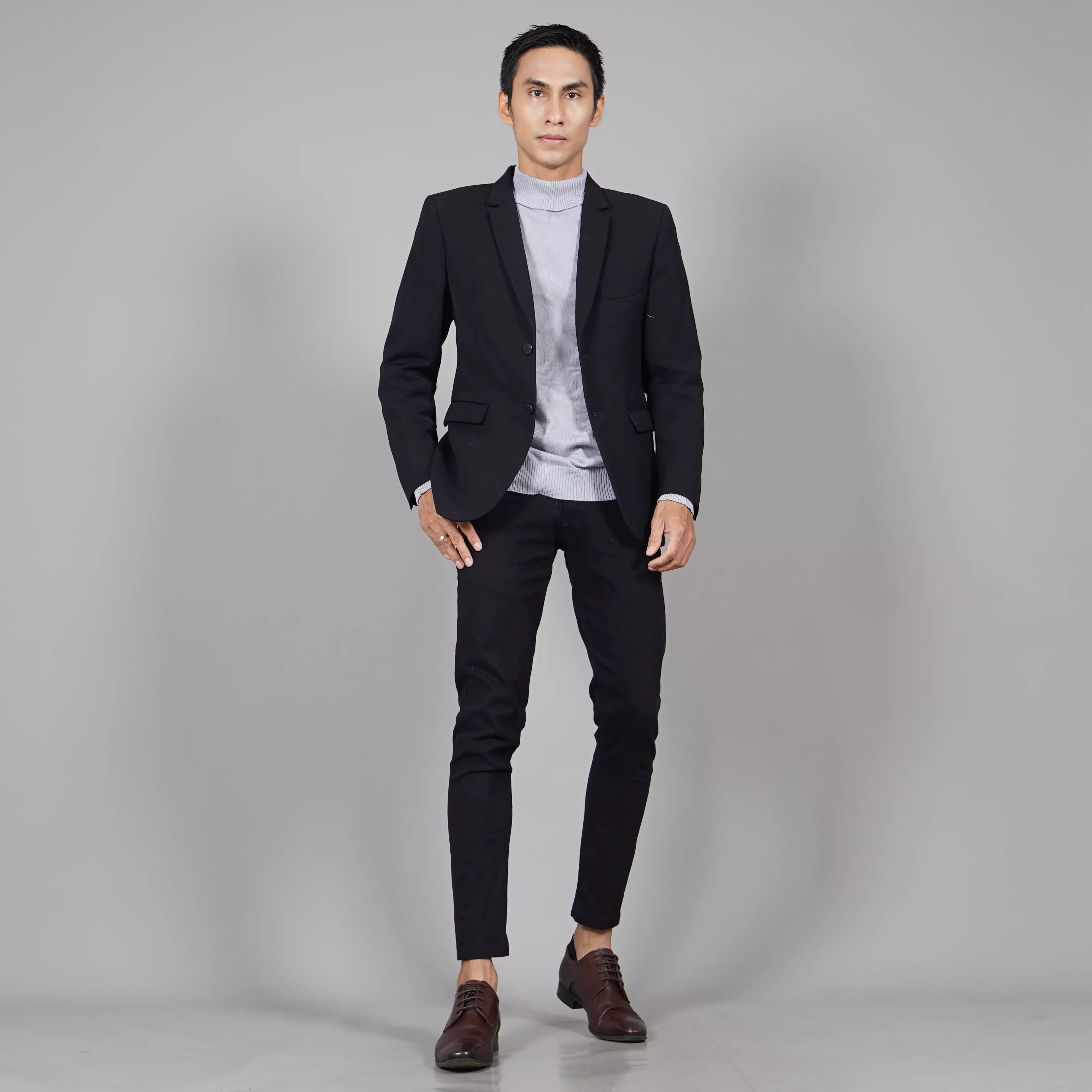 JEHOON Atasan Rajut Pria Knit Outer Turtle Neck Pria - ABU MUDA