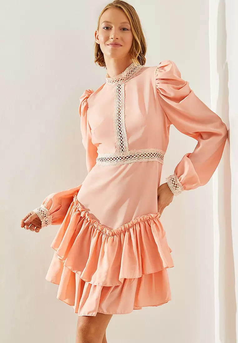 Buy Bianco Lucci Women's Lace Detailed Layered Ruffle Skirt Dress