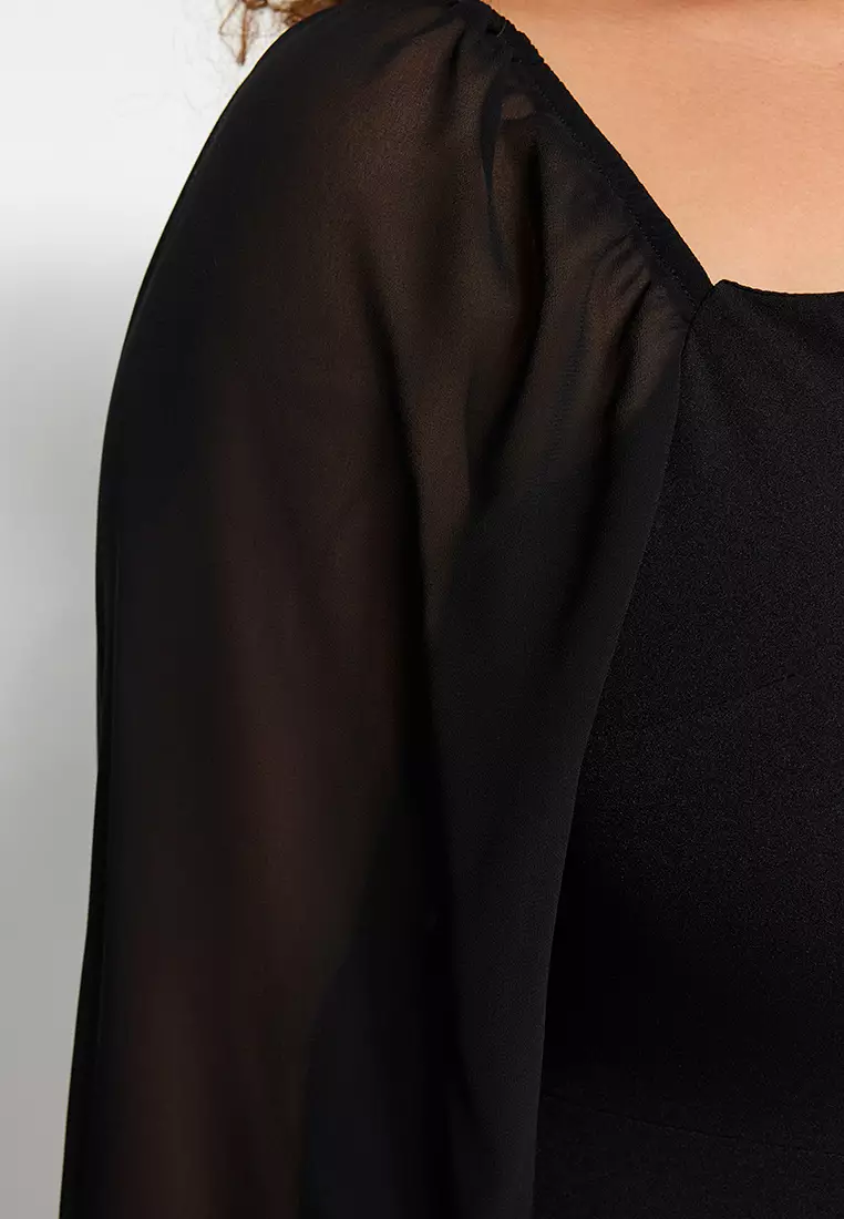 Plus Size Fitted Slit Midi Dress