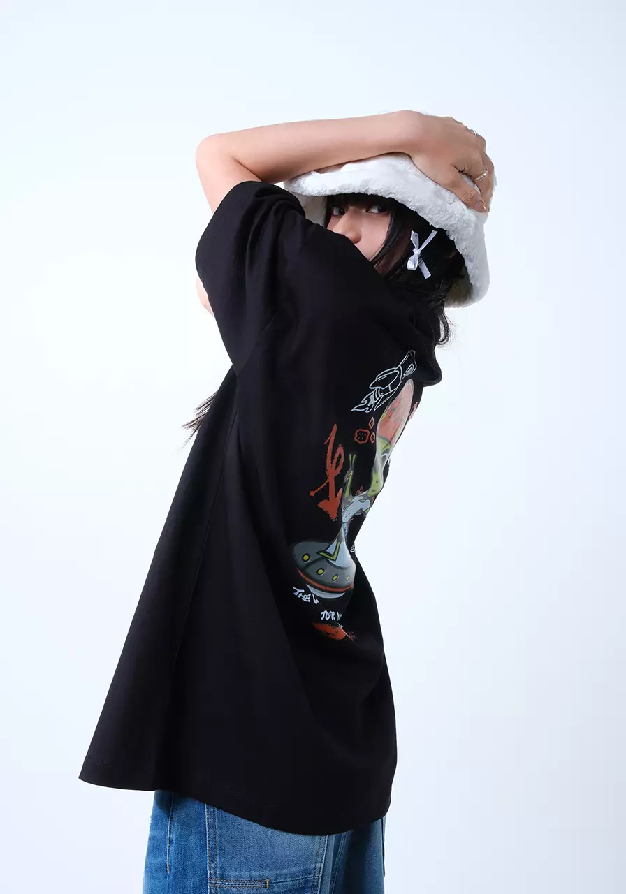 Kaos Oversize Unisex Alien Black