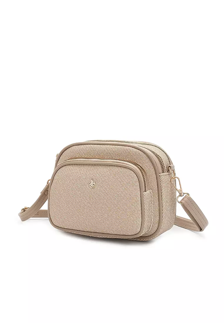 Women's Sling Bag / Crossbody Bag / Shoulder Bag (Tas Selempang Wanita / Tas Bahu Wanita) - Cokelat / Krem