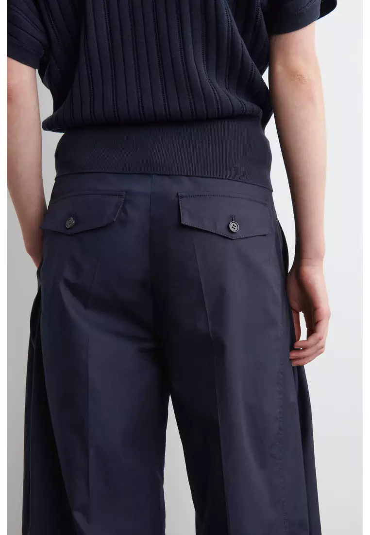 PLEATED COTTON BARREL-LEG TROUSERS