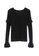 6IXTY8IGHT black Soft Knit V-Neck Ruffle Sweater ST08044 EE218AA29F6314GS_5