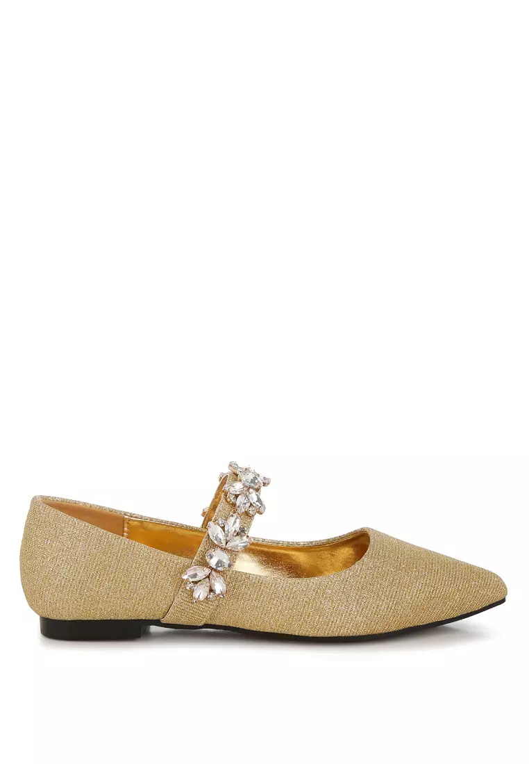 Discount on Rag & CO.  shoes - SKU: Diamante Brooch Glitter Ballerinas in Gold
