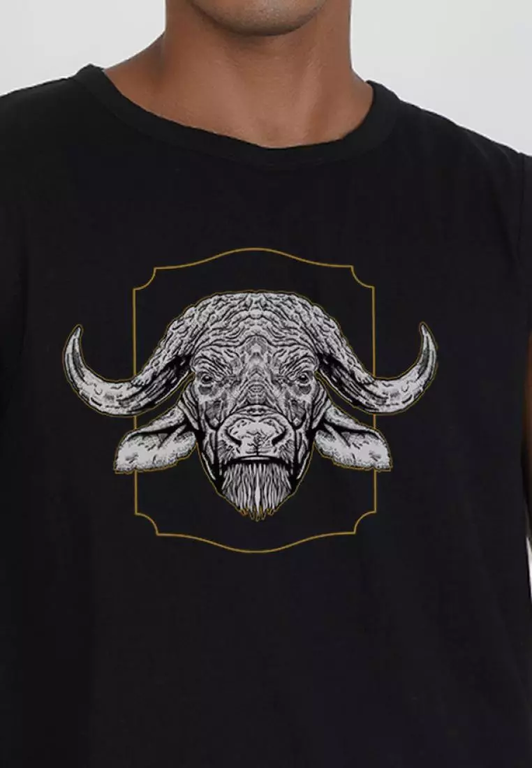 Buffalo Graphic Black Cotton Sleeveless Workout/Training Tank