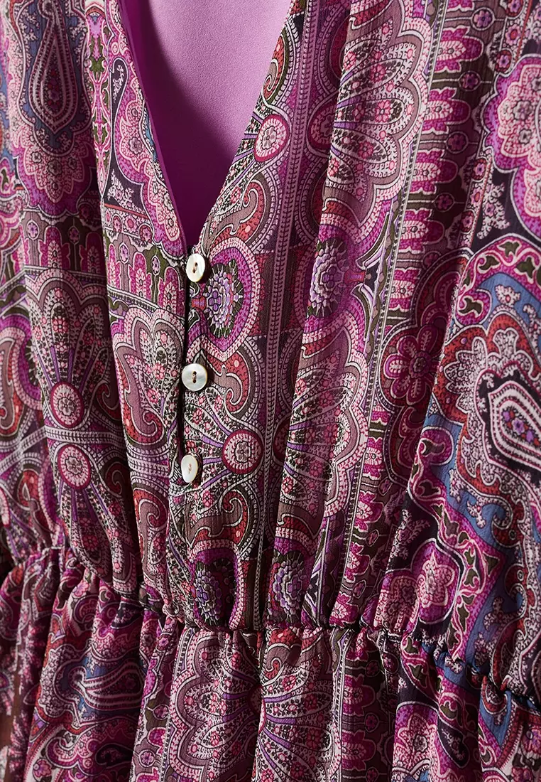 Paisley Print Dress With Buttons