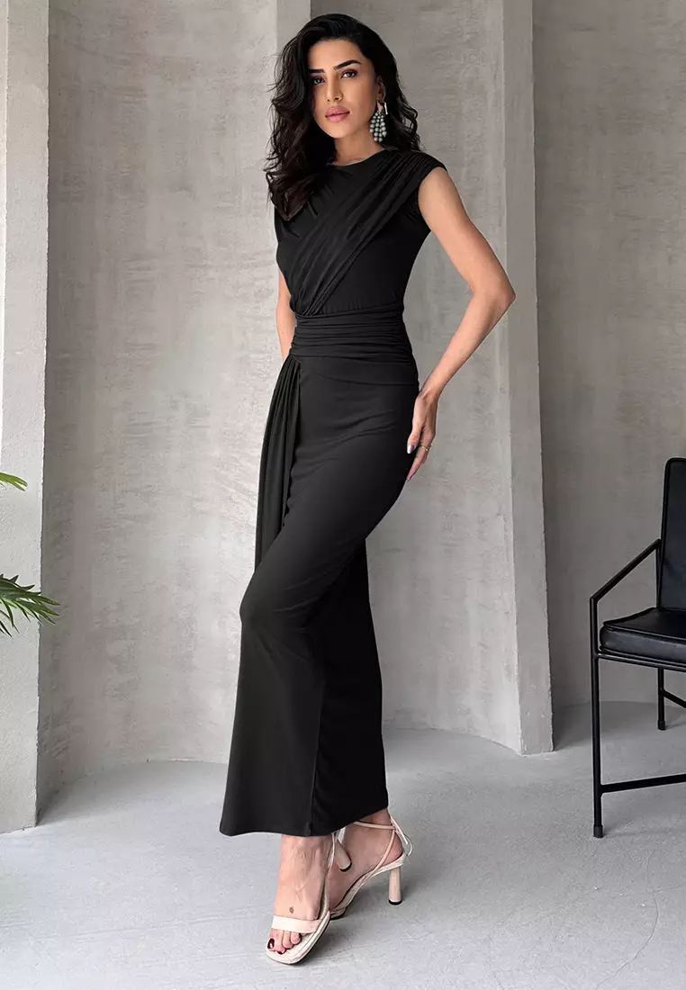 princess polly baby blue dress Elegant Black Maxi Dress: Sleeveless Bodycon Evening Gown