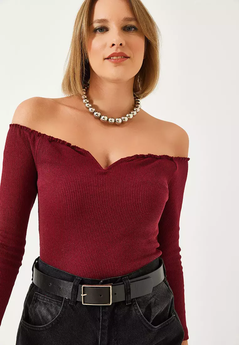 Women's Drawstring Neck Crop Knitted Blouse 60261062