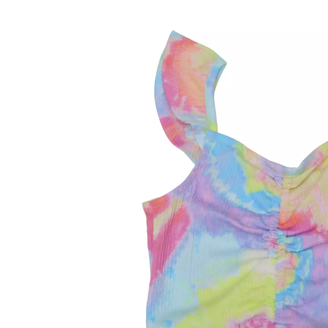 Girls Cinch Front Jacquard Flutter Top - Atasan Anak Perempuan (Multi)