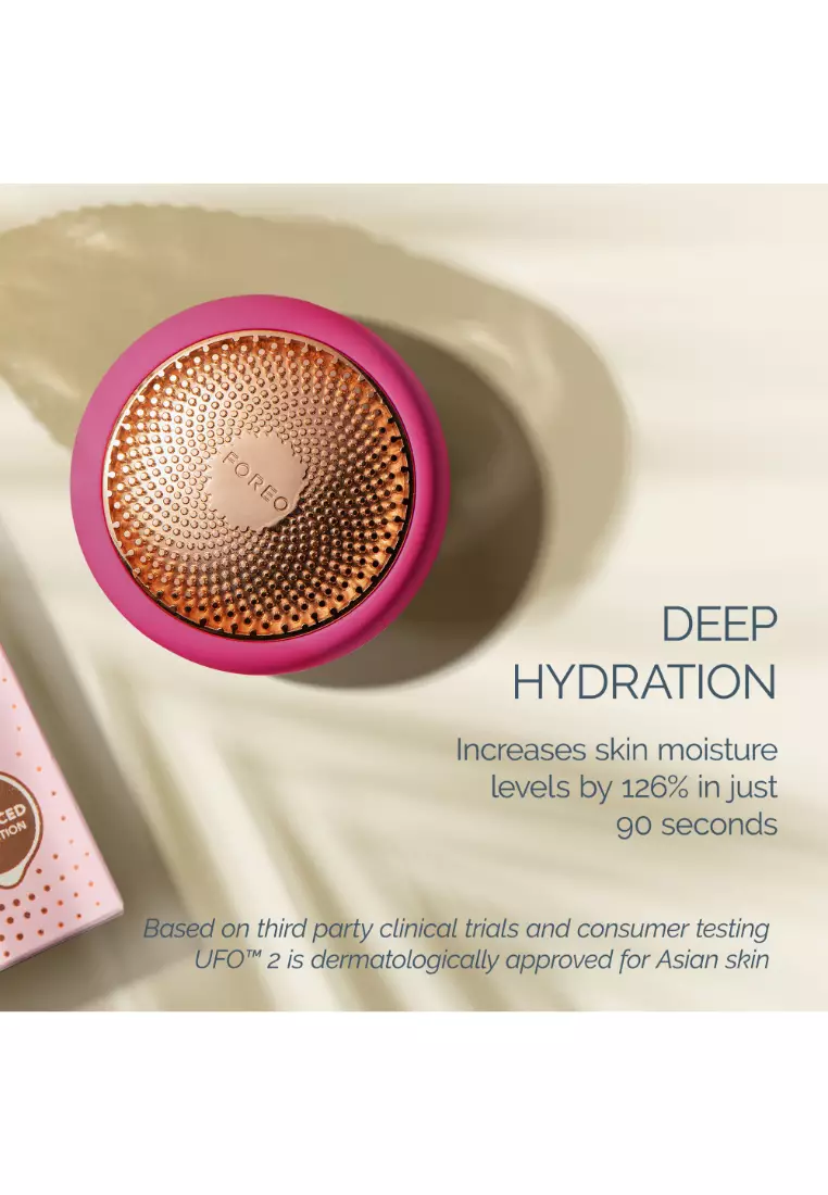 FOREO UFO 2 Full Facial Treatment Device with Advanced Heating Cooling LED Light Therapy Compatible With all UFO and Sheet Masks [2-Year Warranty] - Fuchsia