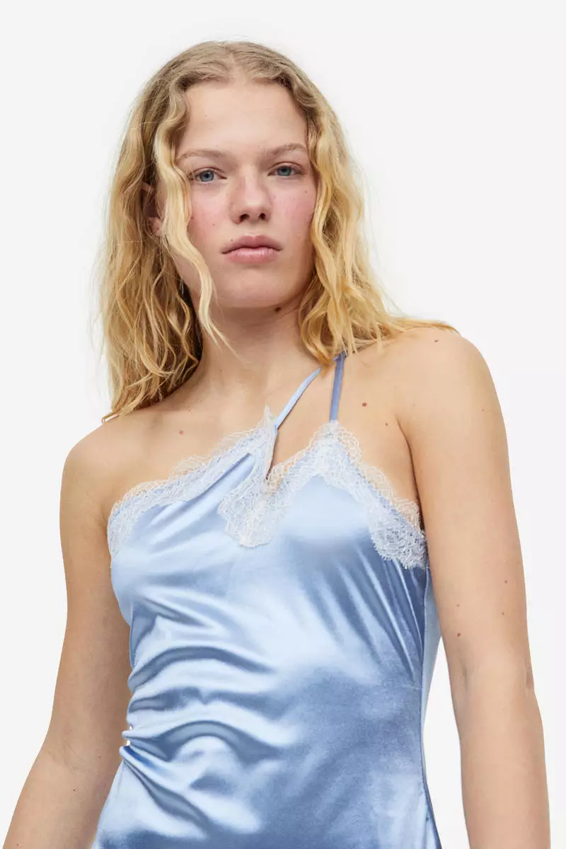 h and m blue satin dress Women's Blue Satin slip dress