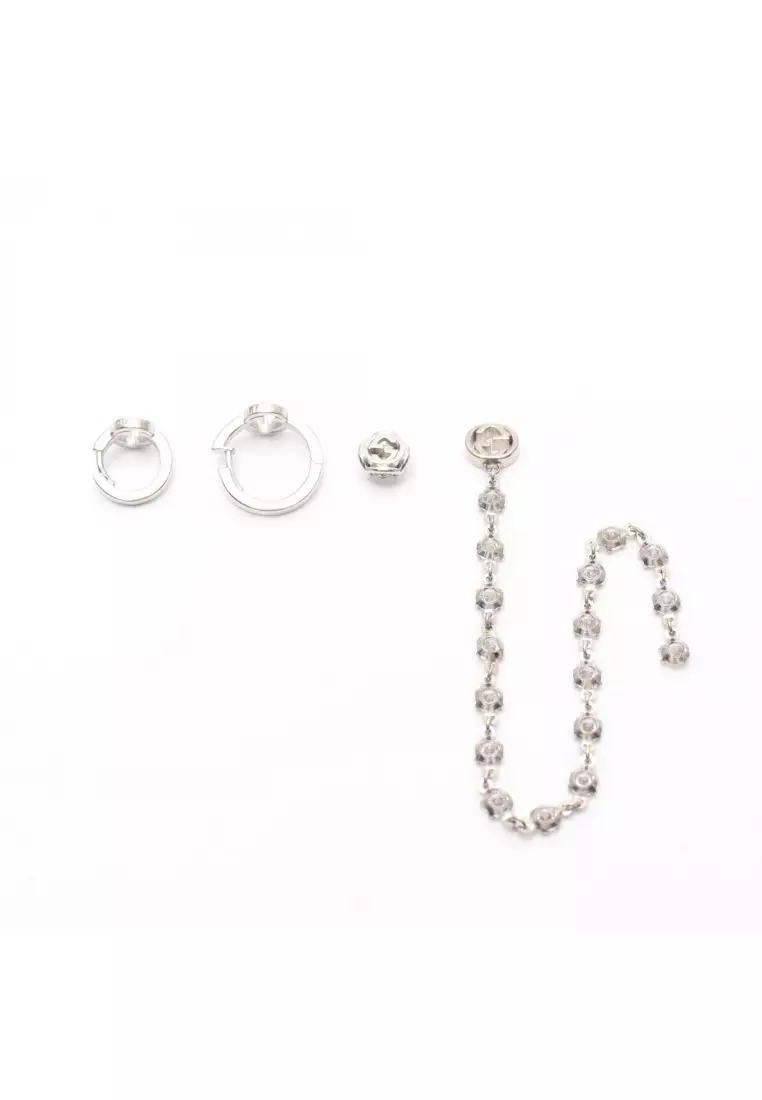 Pre-Loved Gucci Interlocking G Nail Piercing Nail Accessories charm Rhinestone Silver clear 4-piece set