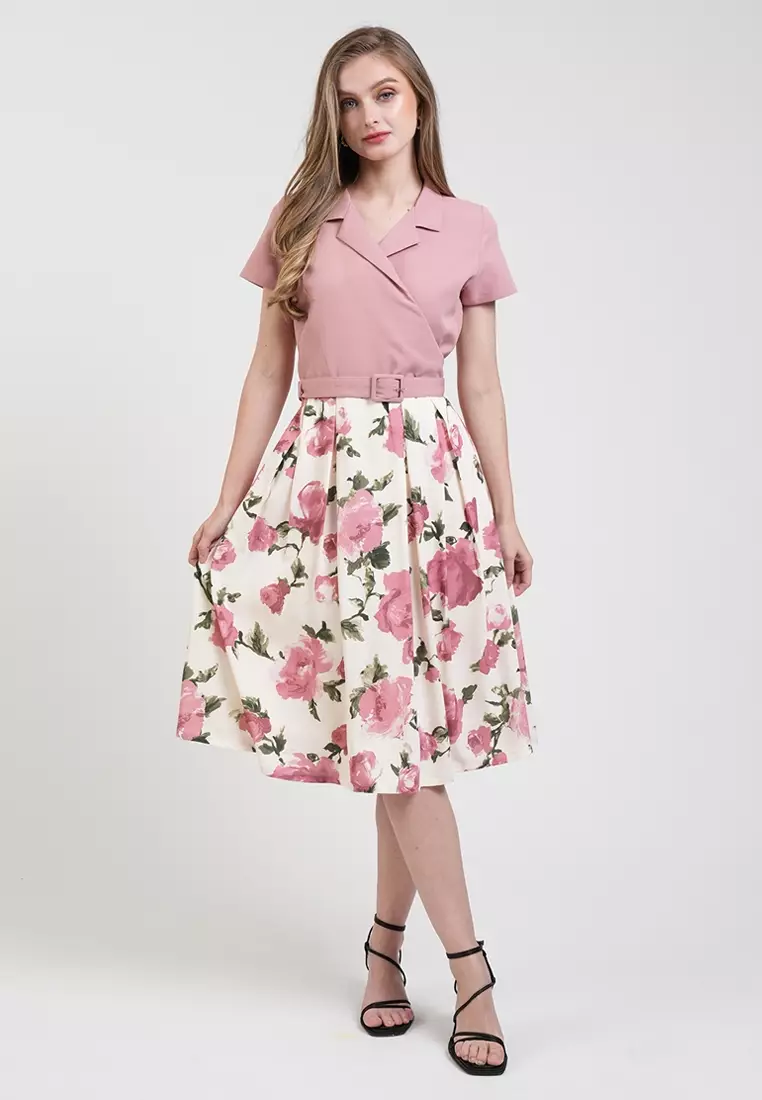 Stacey Floral Waist-Accent Dress