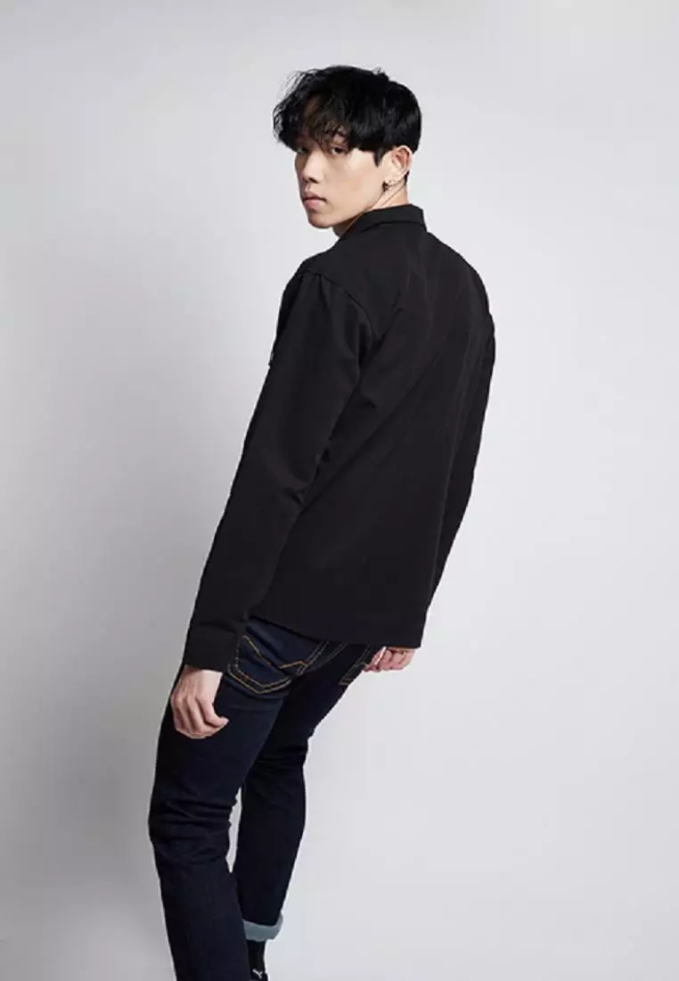 Jaket parka outer jaket pria semi parka warna Hitam