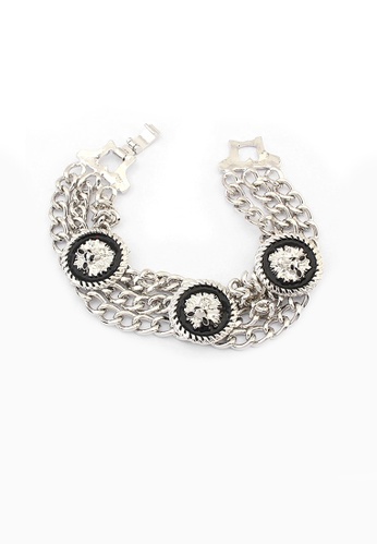 Urban Outlier black and silver Lion's Head Multi-layer Chain Bracelet FC638ACA25E8B3GS_1