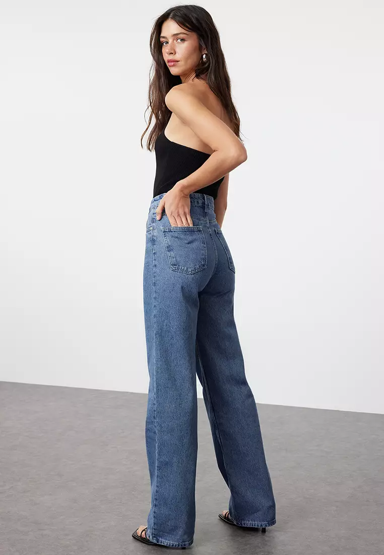 Blue High Waist Wide Leg Jeans