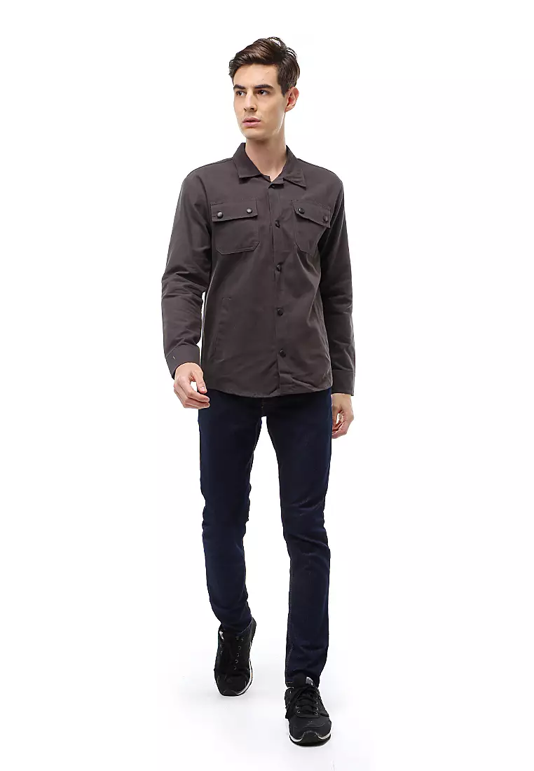 Clover Outerwear Jacket Pria Simple Design Material Canvas Suede ORIGINAL - Dark Gray