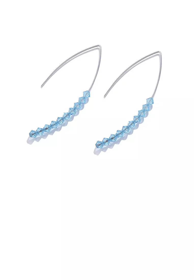 925 Sterling Silver Simple Geometric Earrings with Blue Austrian Element Crystal