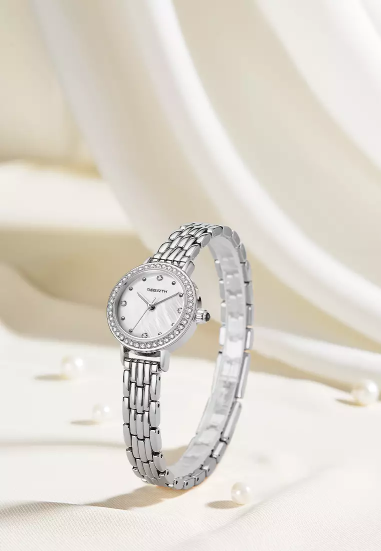 Jam Tangan Wanita Anti Air Anggun Mewah Berlian Jam Kuarsa Jam Tangan Cewek Original silver whtie