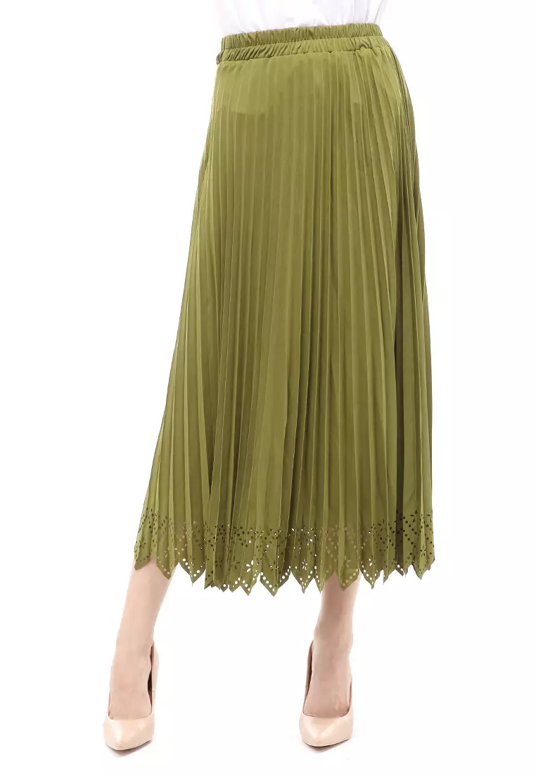 Syafira Rok Plisket Laser Polos Bawahan Wanita Muslimah Premium Quality - Army