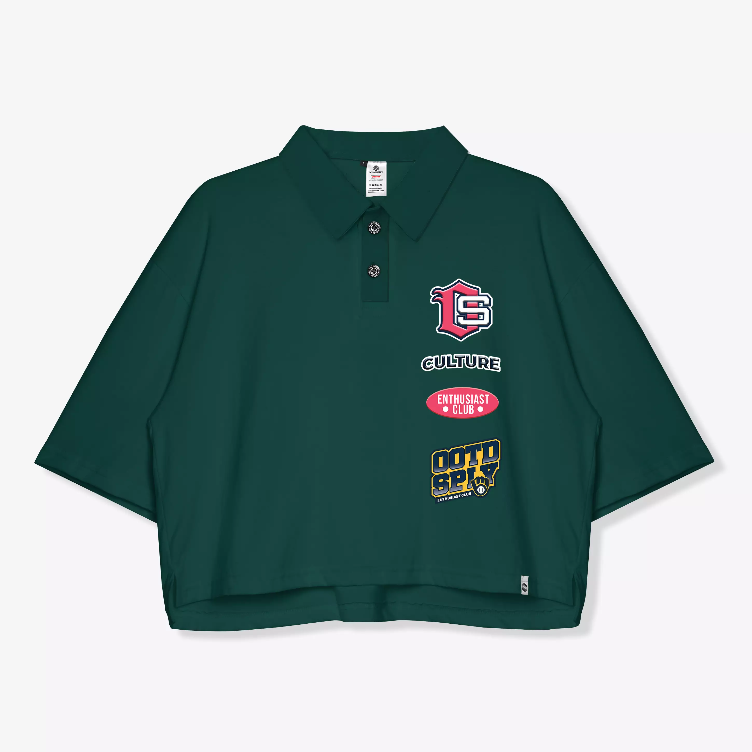 OOTDSUPPLY Oversize Polo Crop Shirt Vertical Black & Dark Army l Polo Crop Pria dan Wanita OVZ-CPS006