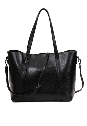 A FRENZ black Women's Vintage Style PU Leather Work Tote Large Shoulder Bag AFB06AC0A00EFBGS_1
