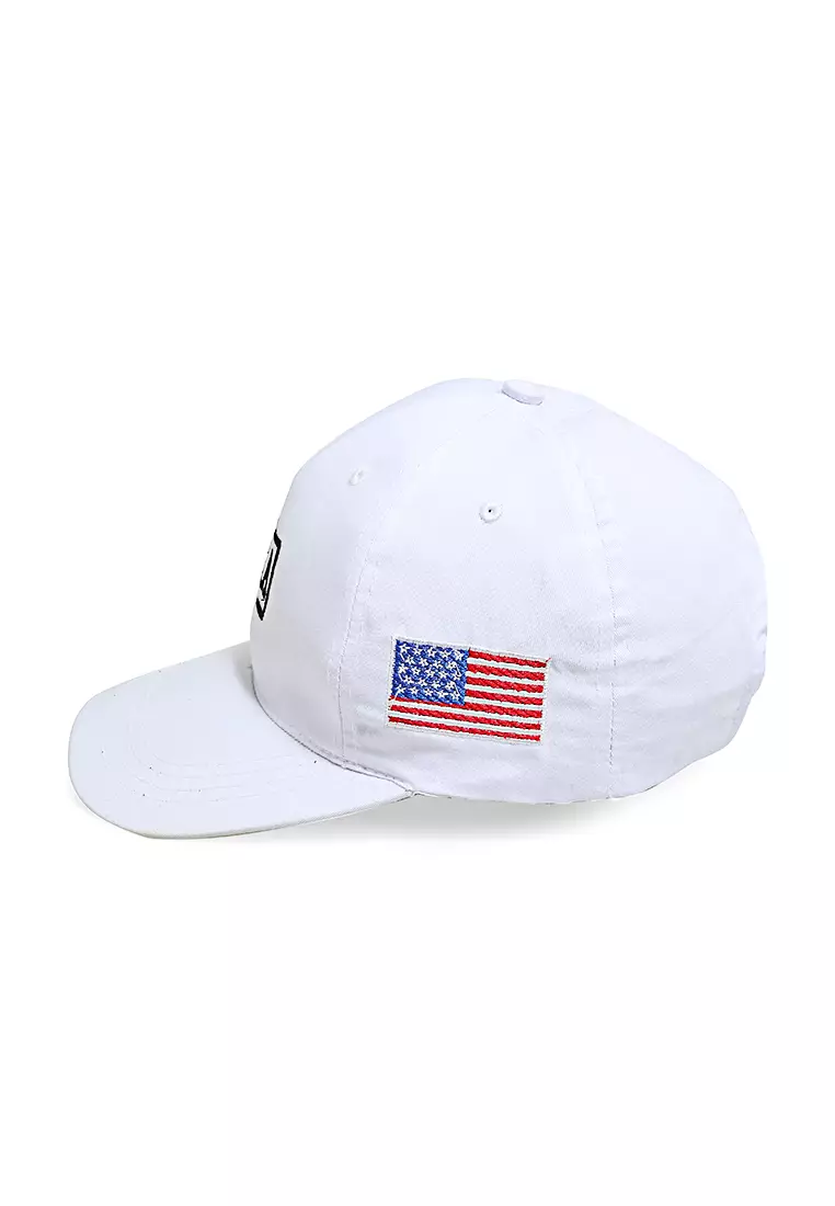 Maxton Topi Baseball Aksesoris Fashion Pria Flag Motive Resizable Strap Material Rafel ORIGINAL - White