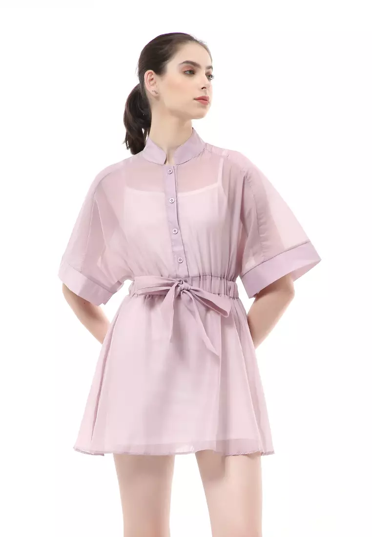 Rachel Mini Dress Organza Wanita Korean Style Lengan Pendek Material Velvet ORIGINAL - Purple