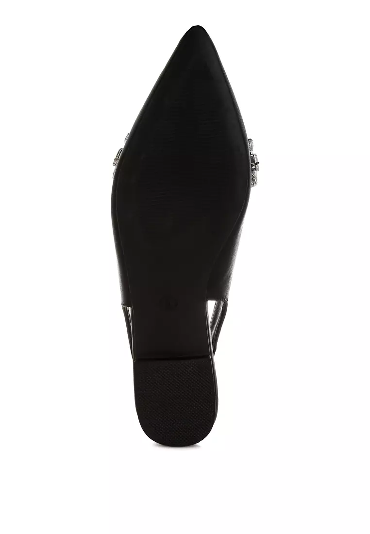 Sandal Datar Berhias Berlian Imitasi Warna Hitam