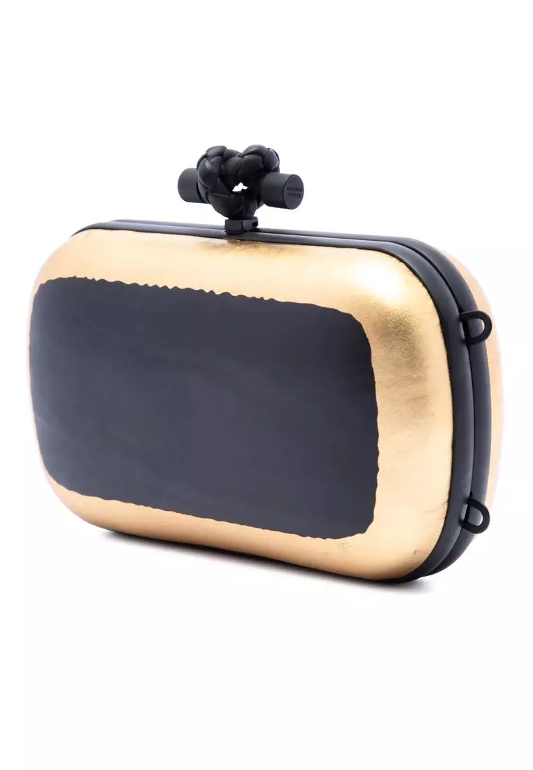 Pre-Loved Bottega Veneta Bicolor Gilded Waxed Leather Knot Clutch With Chain