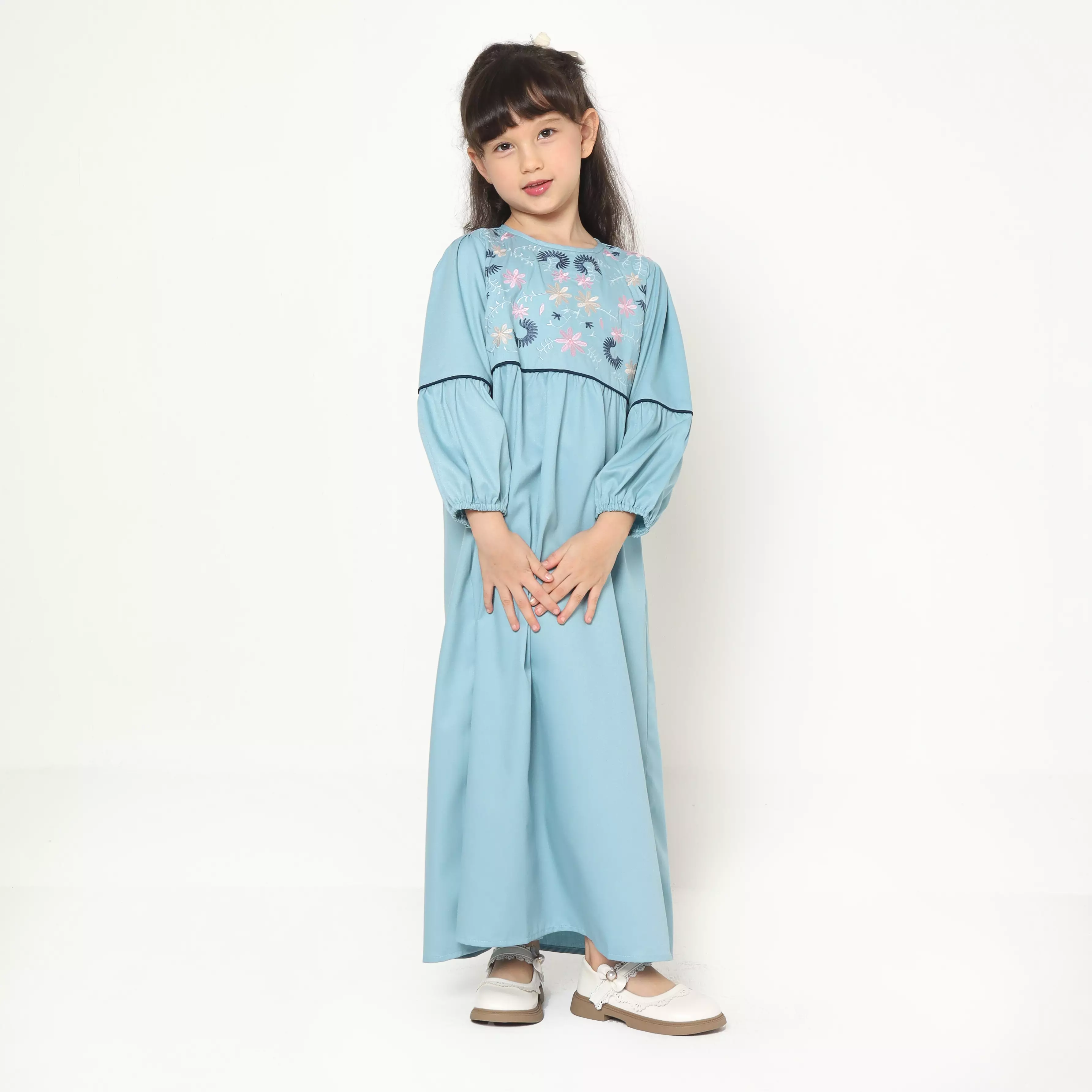 Baju Gamis Anak Perempuan Kelopak Bunga Blue - JOYFUL