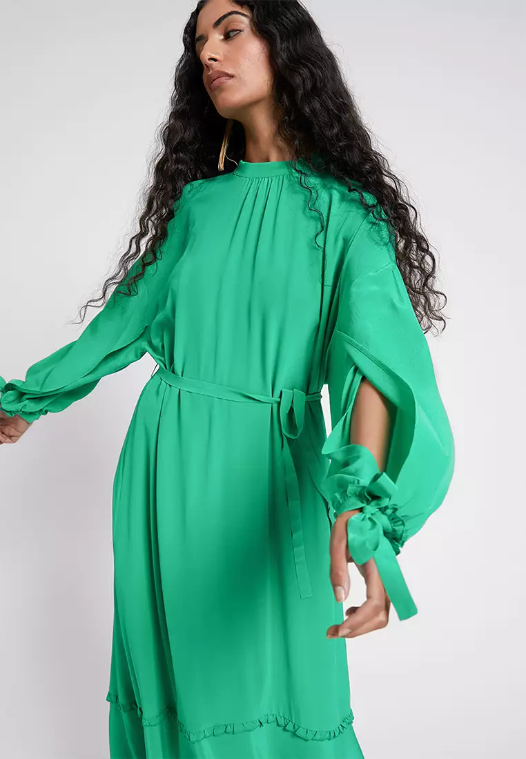 Fluid-Fit Wide Sleeve Silk Dress
