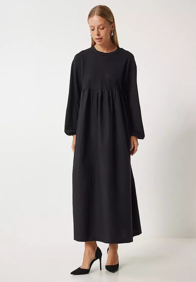 Flounce Balloon Sleeve Long Woven Dress
